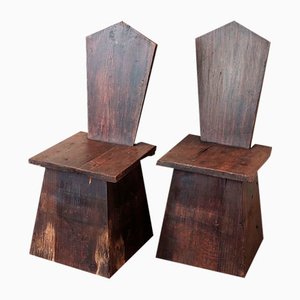 Italian Wooden Folk Art Chairs, Set of 2
