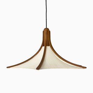 Teak and Linen Ceiling Lamp from Domus, Germany, 1970s