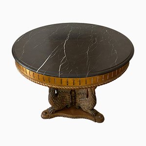 Spanish Gueridon Table with Carved Swan Base and Marble Top, 1960s