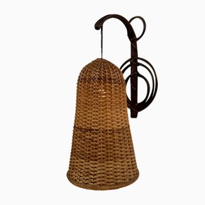 Dutch Rattan and Bamboo Wall Sconce Lantern, 1960s