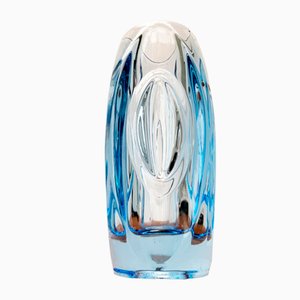 Mid-Century Model 914 Blue Glass Vase by Rudolf Schröter for Rosice, 1950s