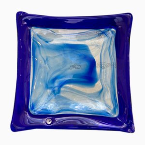 Italian La Murrina Murano Cobalt Blue & Clear Glass Dish, 1990s