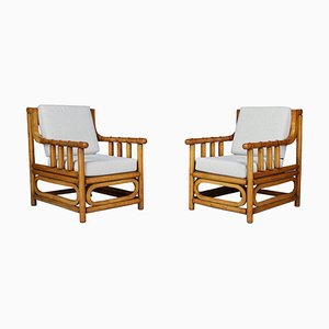 Mid-Century Modern French Bamboo and Bouclé Chairs, 1950, Set of 2