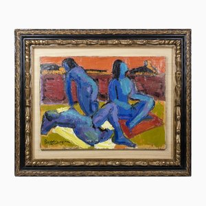 Pierre Ambrogiani, Figures, Oil on Canvas, 1970s, Framed