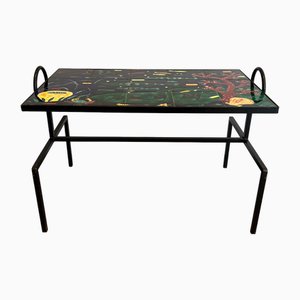 Black and Ceramic Lacquered Metal Coffee Table in the style of Jacques Adnet, 1950s