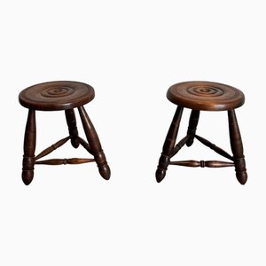 Turned Wooden Stools attributed to Charles Dudouyt, 1950s, Set of 2