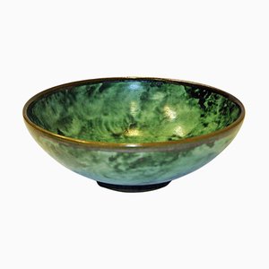 Green Glazed Stonewear Dish by Nittsjö Keramik, Sweden, 1940s