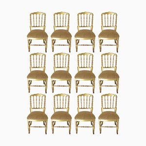 Vintage French Gold Leaf Chiavari Style Chairs, 1960s, Set of 12