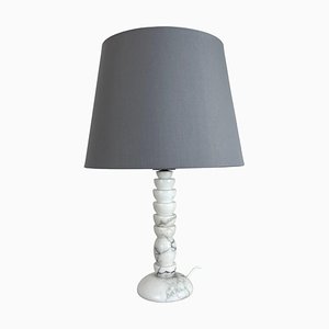 Lampada da tavolo Hollywood Regency vintage in onice bianco con base in marmo, anni '70