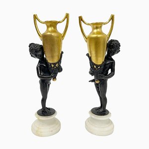 Small Antique French Bronze-Gilt Figurines, 1880, Set of 2