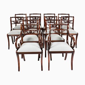 Vintage English Regency Revival Rope Back Dining Chairs, 1970s, Set of 12