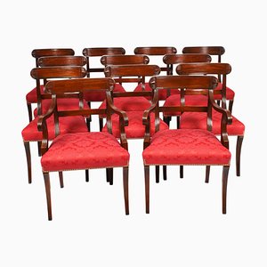 Vintage English Regency Revival Bar Back Dining Chairs, 1990s, Set of 12