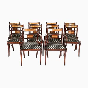 Vintage Regency Revival Brass Inlaid Bar Back Dining Chairs, 1980s, Set of 10