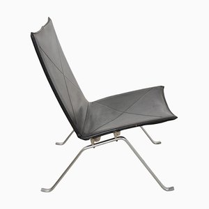 Sillón Pk-22 de cuero negro patinado de Poul Kjærholm para Fritz Hansen, años 80