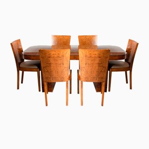 Britischer Art Deco Esstisch & Stühle aus Wurzelholz, 1930er