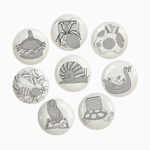 Animal Money Porcelain Coasters by Piero Fornasetti, Italy, 1950s, Set of 8