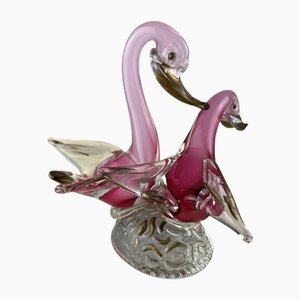 Figura de cisnes italianos de cristal de Murano, años 60