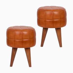 Poufs in Wood Structure, Set of 2
