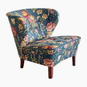 Lounge Chair in Floral Fabric and Birch by Gösta Jonsson, Sweden, 1940s