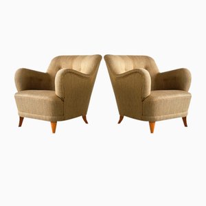 Sculptural Armchairs in Beech and Wool by Gustav Axel Berg, Sweden, 1940s, Set of 2