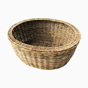 French Rustic Oval Willow Wicker Basket, 1960s