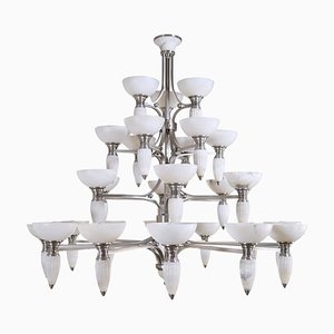Art Deco Chandelier with Alabaster Bowls and Illuminated Cones, 1990s