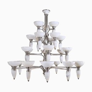 Art Deco Chandelier with Alabaster Bowls and Illuminated Cones, 1990s