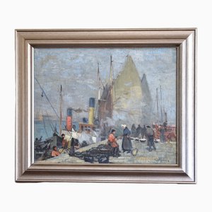 Paul Bernard Morchain, Impressionist Scene of Le Port Dhonfleur, Oil on Canvas, 1890s, Framed