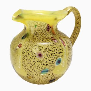 Postmoderner Gelber Krug aus mundgeblasenem Opalglas mit Murrines & Silberflocken, 1980er