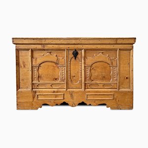 Late 18th Century Swiss Pine Blanket Chest with Carvings