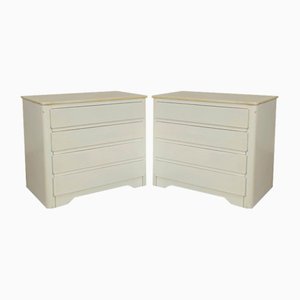 Vintage Bedside Tables in White Enameled Wood and Marble, 1970s, Set of 2