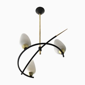 Pendant Lamp with Brass and Glass Shades from Lunel, France, 1960s
