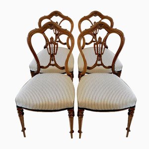 Victorian Walnut Dining Chairs, 1860s, Set of 4