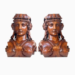 Serre-Livres Venus en Acajou Sculpté, 19ème Siècle, Set de 2