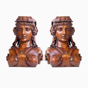 Venus Buchstützen aus geschnitztem Mahagoni, 19. Jh., 2 . Set