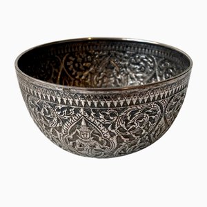 19th Century Buddhist Singing Bowl in Repousse Silver, Set of 2