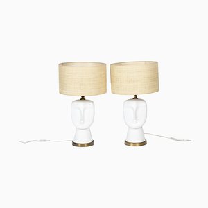20th Century White and Matte Opaline Lamps, Set of 2