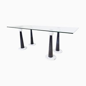 Mid-Century Modern Dining Table in Marble and Glass, Italy, 1980s
