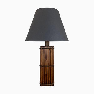 Grande Lampe de Bureau Tiki Hollywood Regency en Bois Foncé, Italie, 1970s