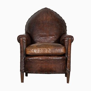 19th Century English Gothic Leather Armchair, 1870s