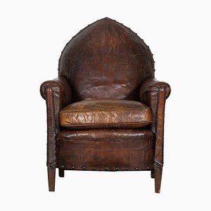 Fauteuil Gothique 19ème Siècle en Cuir, Angleterre, 1870s