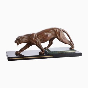 Art Deco Muskulöser Art Deco Muskulöser Panther aus Bronze mit Messingbeschlägen, 1930er