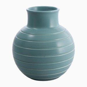 Art Deco Matt Blue Glazed Ribbed Ovoid Vase by Keith Murray for Wedgwood, 1930s