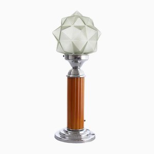 Art Deco British Table Lamp with Original Green Glass Star Shade, 1930s