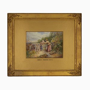 Myles Birket Foster RWS, The Stile, metà del XIX secolo, acquerello, con cornice