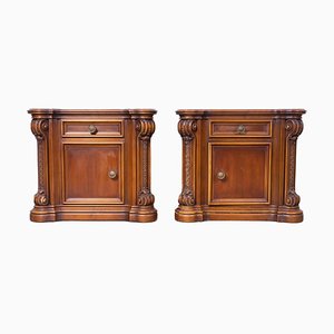 Carved Walnut Bedside Tables, Roncoroni, Italy, Set of 2