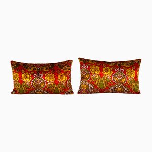 Turkish Velvet Lumbar Cushion Covers, 1960s, Set of 2