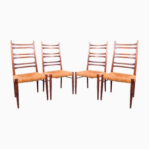 Teak & Wicker Dining Chairs with Ladder Back, 1960s, Set of 4