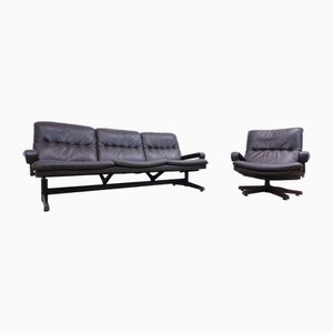 Strässle King 3-Seater with King Chair and Sofa in Real Leather, 1960s, Set of 2
