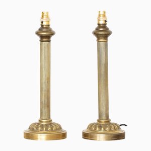 Mid-20th Century French Brass Reeded Column Table Lamps, 1920s, Set of 2